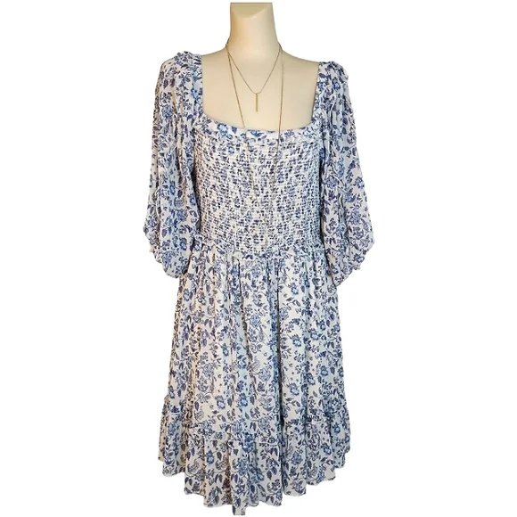 Super Natural by Secret Mission Chiffon smocked floral boho greenport dress - Picture 2 of 13